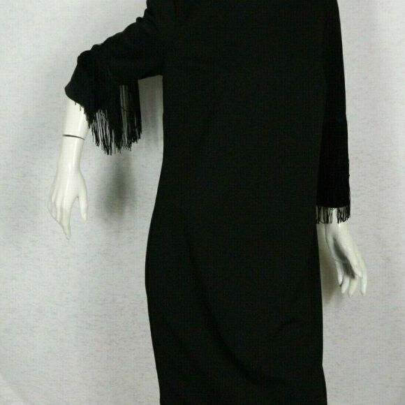ILE New York Dress Black Sheath Fringe Sleeves 12 - Picture 4 of 12